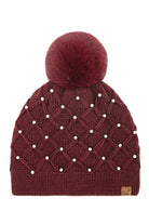 Burgundy C.C Allover Pearl Crochet Pom Beanie