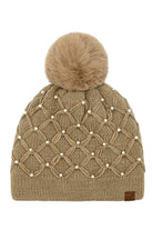 Camel C.C Allover Pearl Crochet Pom Beanie