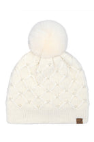 Ivory C.C Allover Pearl Crochet Pom Beanie