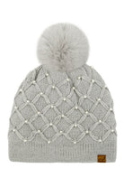 Light Gray C.C Allover Pearl Crochet Pom Beanie
