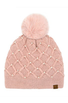 Rose C.C Allover Pearl Crochet Pom Beanie