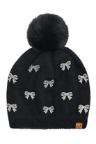 Black C.C Allover Rhinestone Mini Bow Pom Beanie