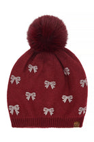 Burgundy C.C Allover Rhinestone Mini Bow Pom Beanie