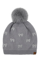 Light Gray C.C Allover Rhinestone Mini Bow Pom Beanie