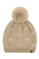 Taupe C.C Allover Rhinestone Mini Bow Pom Beanie