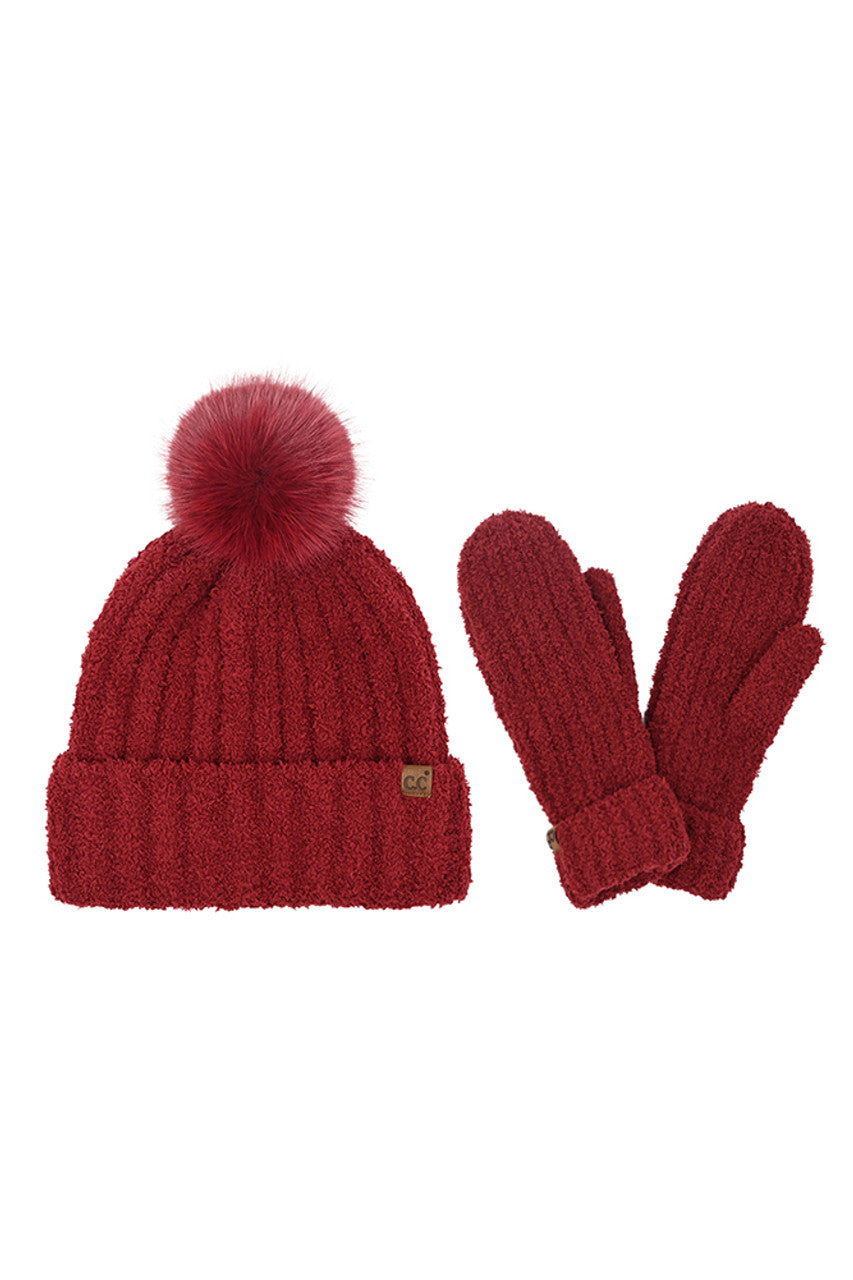 Gray C.C Cozy Yarn Beanie Winter Hat & Mitten Set