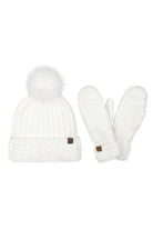 White C.C Cozy Yarn Beanie Winter Hat & Mitten Set