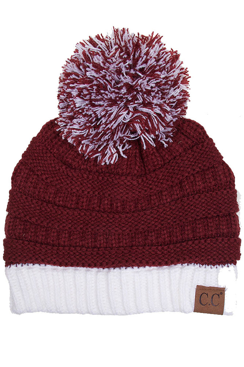 Maroon/White C.C College Color Beanie