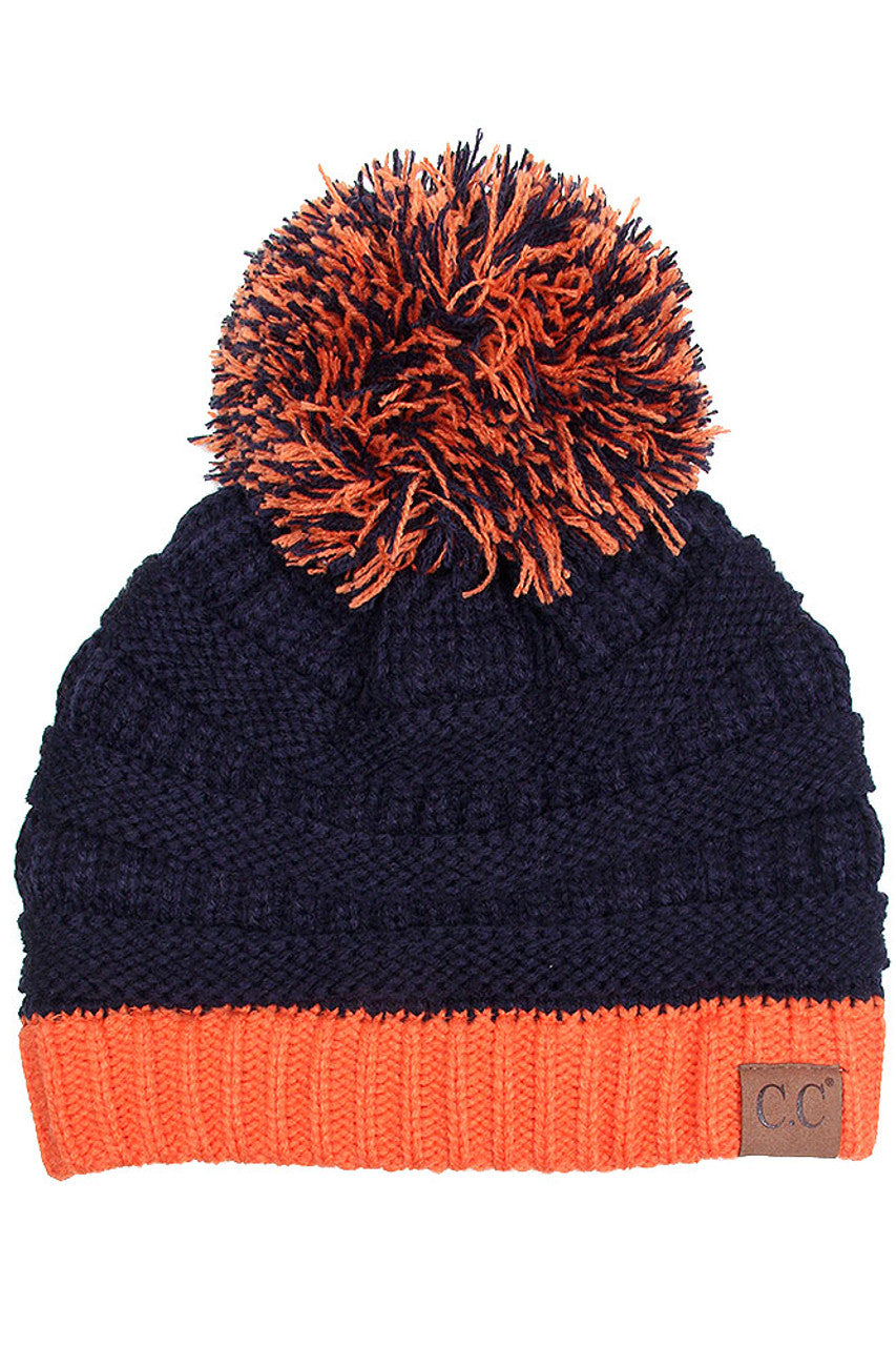 Navy/Orange C.C College Color Beanie