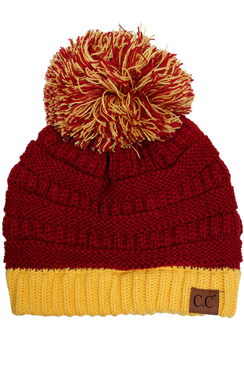 Maroon/Gold C.C College Color Beanie
