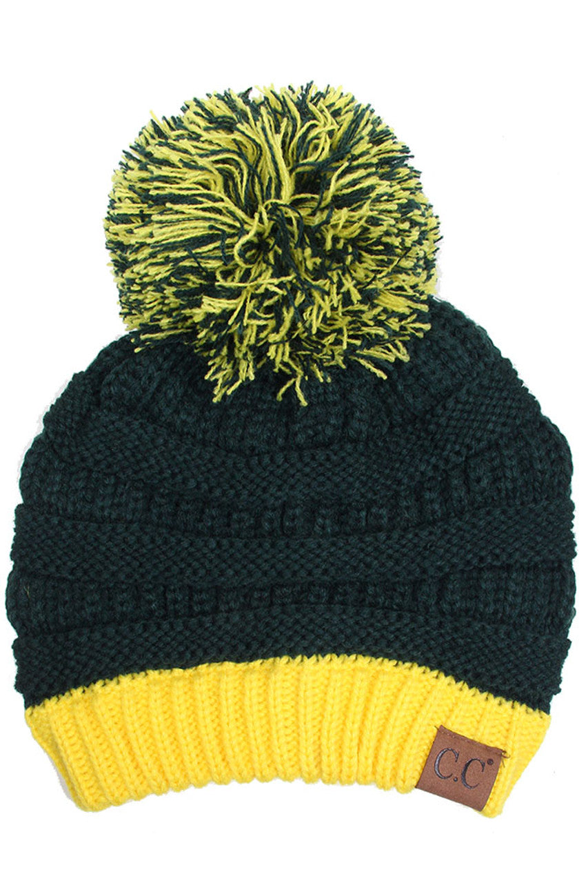 Green/Yellow C.C College Color Beanie
