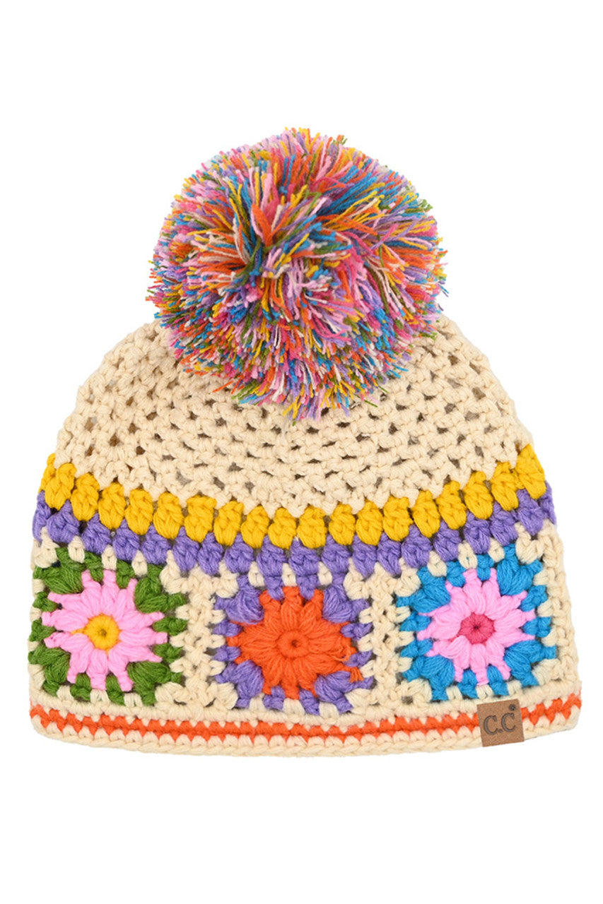 Beige C.C Hand Made Crochet Pom Beanie