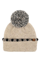 Taupe C.C Neutral Horizontal Stripe Cuffed Pom Beanie