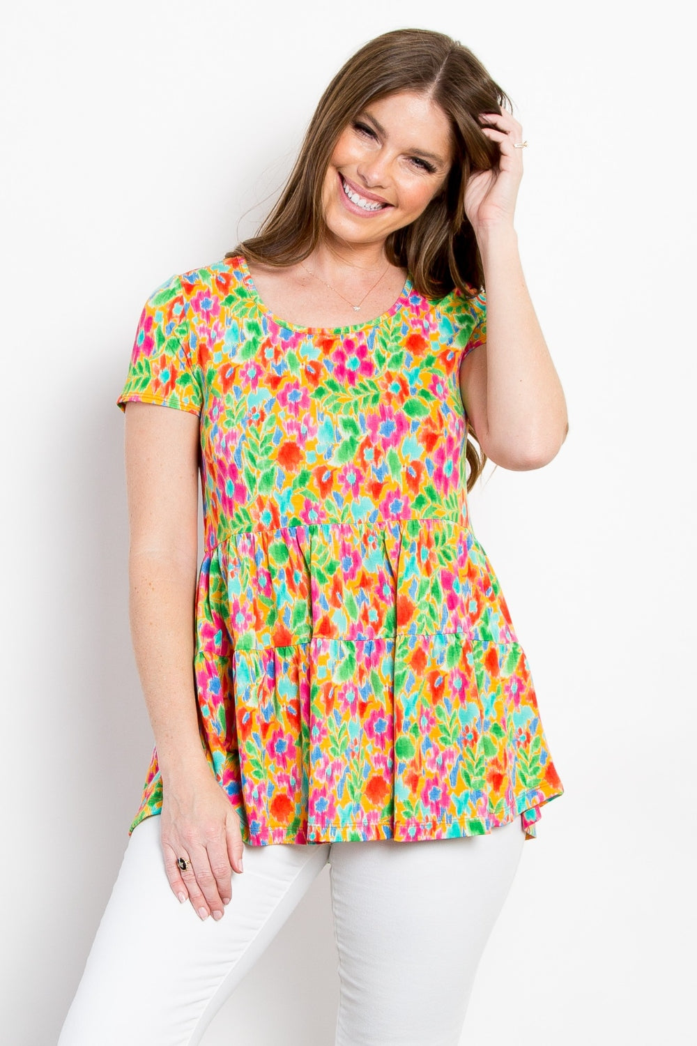 Be Stage Floral Short Sleeve Babydoll Top - Charming Charlie