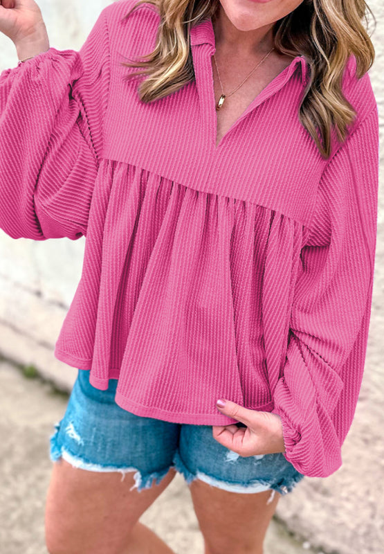 Corded Johnny Collar Long Sleeve Babydoll Blouse – Charming Charlie