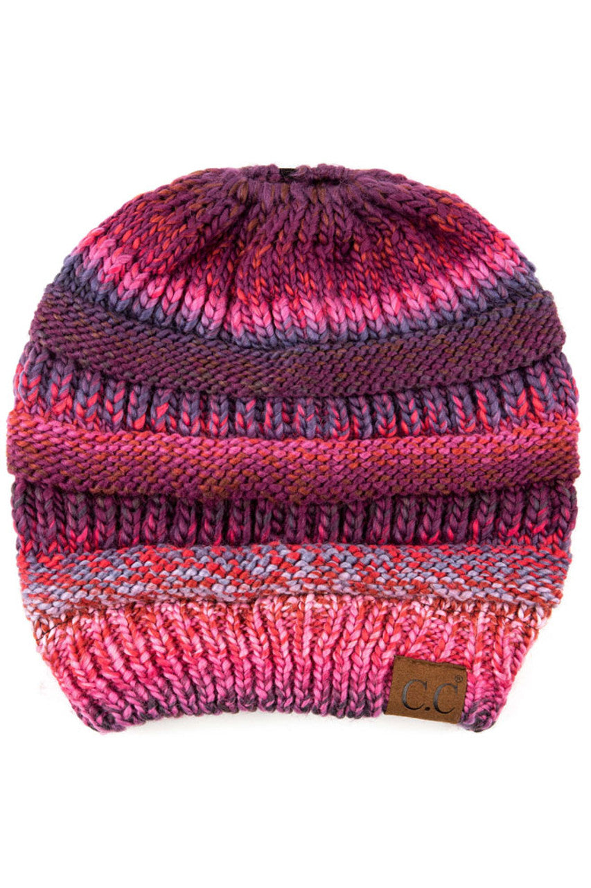 Burgundy Multi Color Cable Knit Beanie