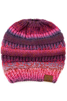Burgundy Multi Color Cable Knit Beanie