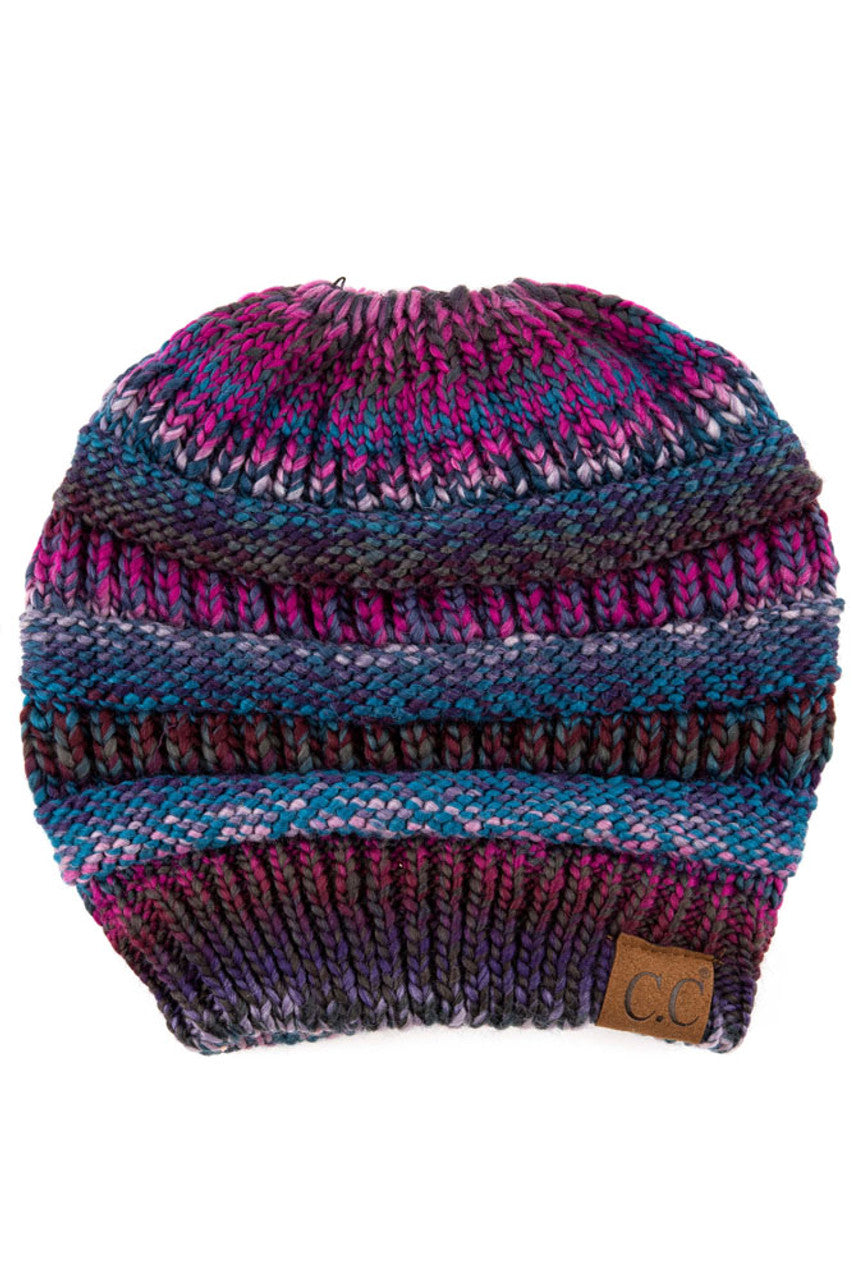Purple Multi Color Cable Knit Beanie