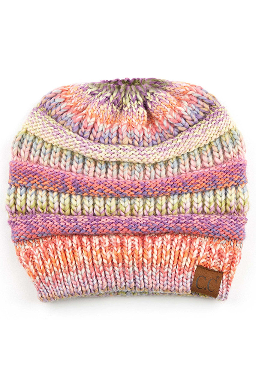 Rose Multi Color Cable Knit Beanie
