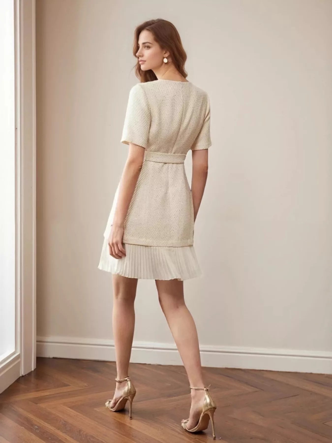 strapless open back dress Pleated Hem Round Neck Dress – Charming Charlie
