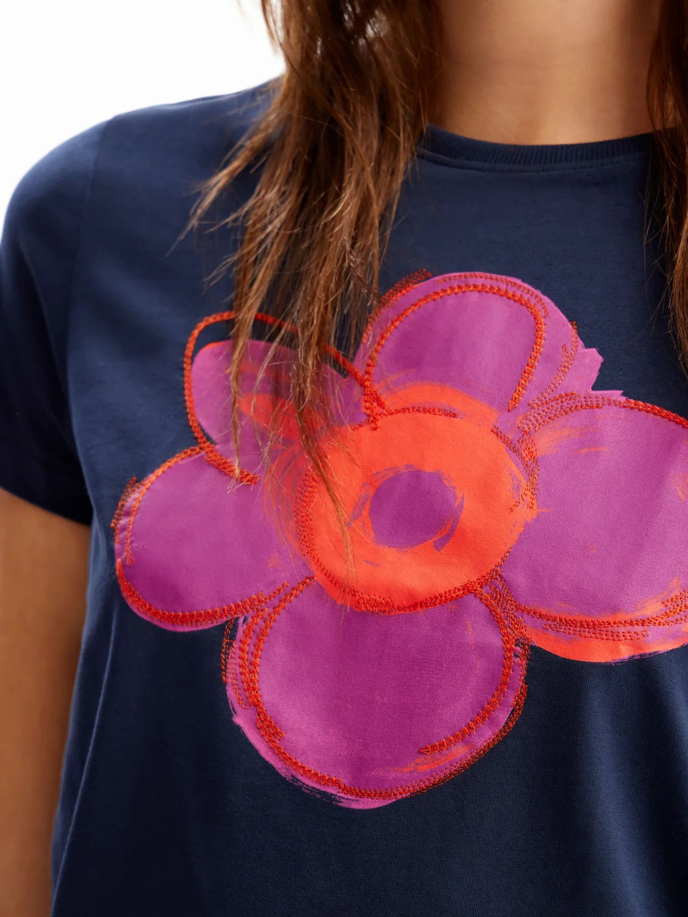 HOPELY Full Size Floral Round Neck Side Slit T-Shirt