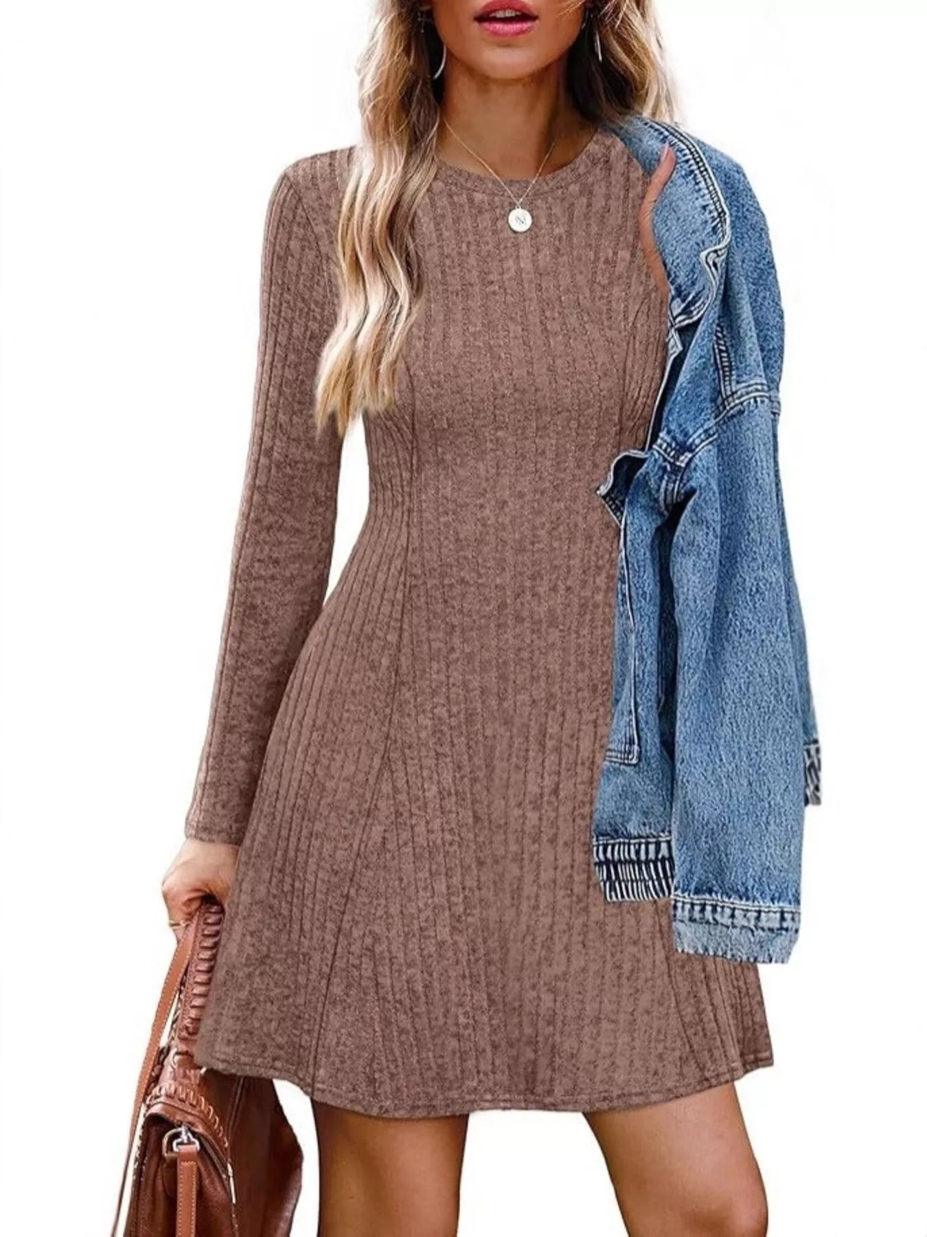 Ribbed Knit Long Sleeve A-Line Dress – Charming Charlie