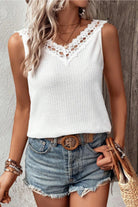 Lace Detail Textured V-Neck Tank - Charming Charlie