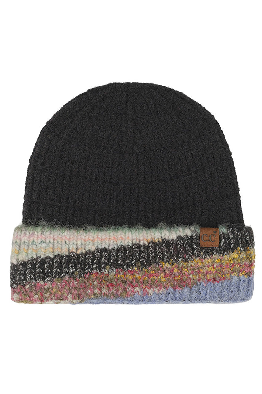 Black C.C Multi Marled Yarn Cuff Beanie