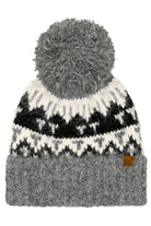 Gray C.C Geometric Pattern Yarn Pom Beanie