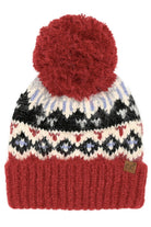 Red C.C Geometric Pattern Yarn Pom Beanie