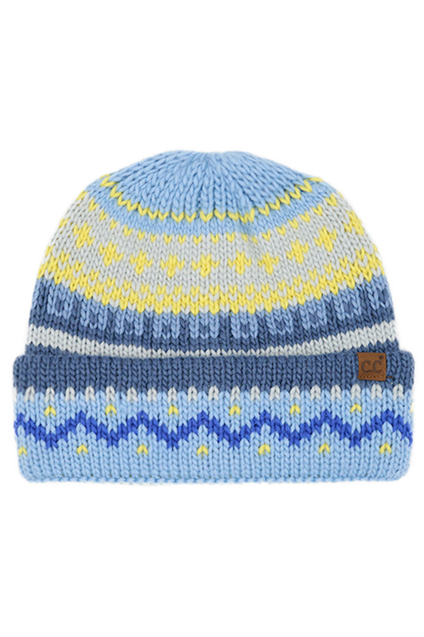Blue C.C Colorful Pattern Fair Isle Beanie
