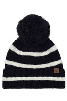 Black C.C Two Tone Stripe Yarn Pom Beanie