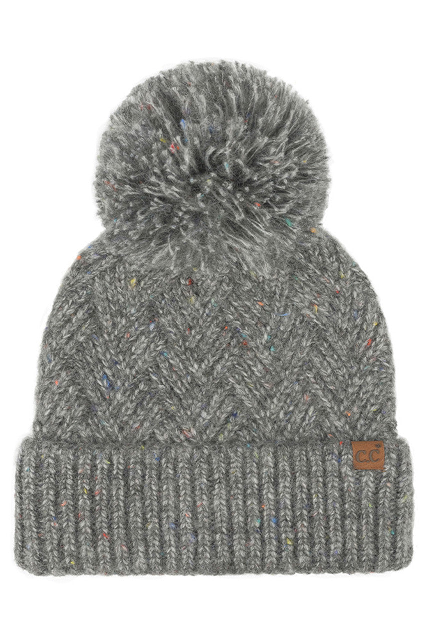 Charcoal C.C Criss-Cross Pattern Yarn Pom Beanie