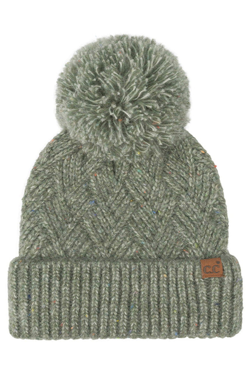 Olive C.C Criss-Cross Pattern Yarn Pom Beanie
