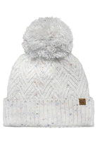 White C.C Criss-Cross Pattern Yarn Pom Beanie