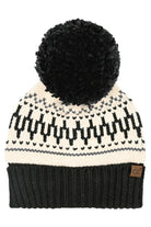 Black C.C Fair Isle Pattern Yarn Pom Beanie