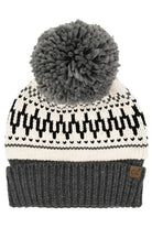 Gray C.C Fair Isle Pattern Yarn Pom Beanie