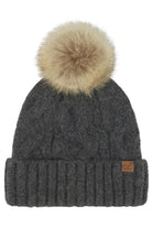 Black C.C Solid Big Cable Pattern Knit Cuff Pom Beanie