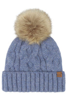 Denim C.C Solid Big Cable Pattern Knit Cuff Pom Beanie