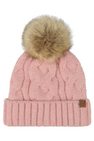 Rose C.C Solid Big Cable Pattern Knit Cuff Pom Beanie