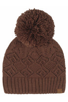 Brown C.C Diamond Lace Pattern Yarn Pom Solid Beanie