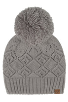 Gray C.C Diamond Lace Pattern Yarn Pom Solid Beanie