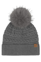 Charcoal C.C Braided Pattern Faux Fur Pom Solid Beanie