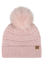 Rose C.C Braided Pattern Faux Fur Pom Solid Beanie
