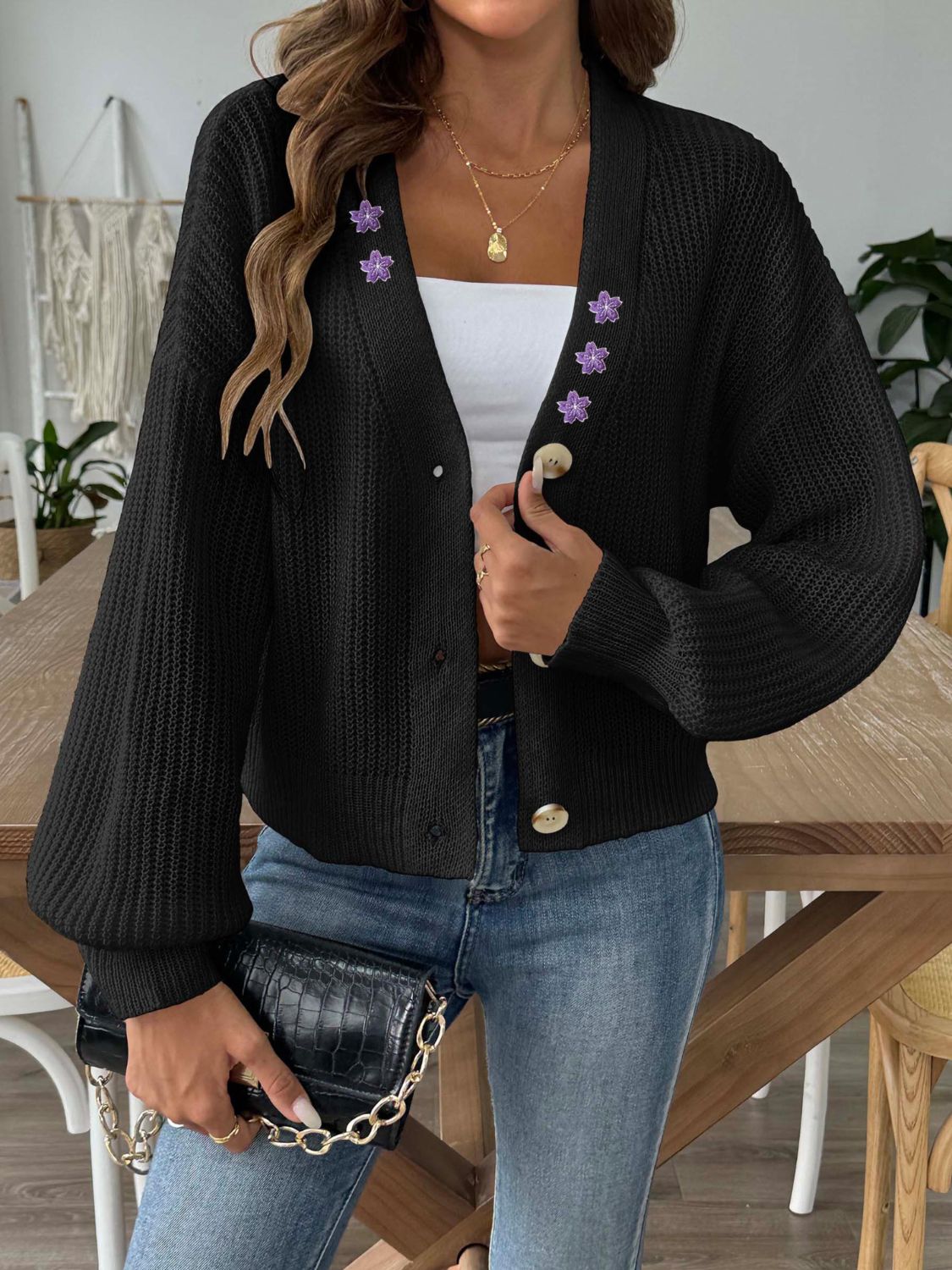 V-Neck Button Up Long Sleeve Cardigan - Charming Charlie