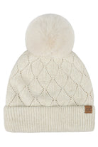 Beige C.C Leaf Pattern Faux Fur Pom Solid Beanie