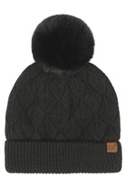 Black C.C Leaf Pattern Faux Fur Pom Solid Beanie