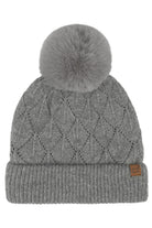Gray C.C Leaf Pattern Faux Fur Pom Solid Beanie