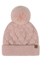 Rose C.C Leaf Pattern Faux Fur Pom Solid Beanie