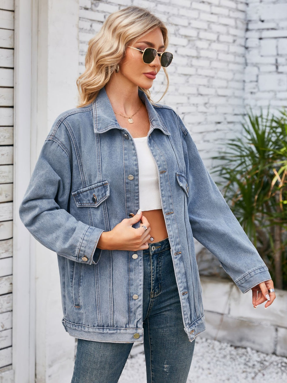 Button Up Long Sleeve Denim Jacket main image 0